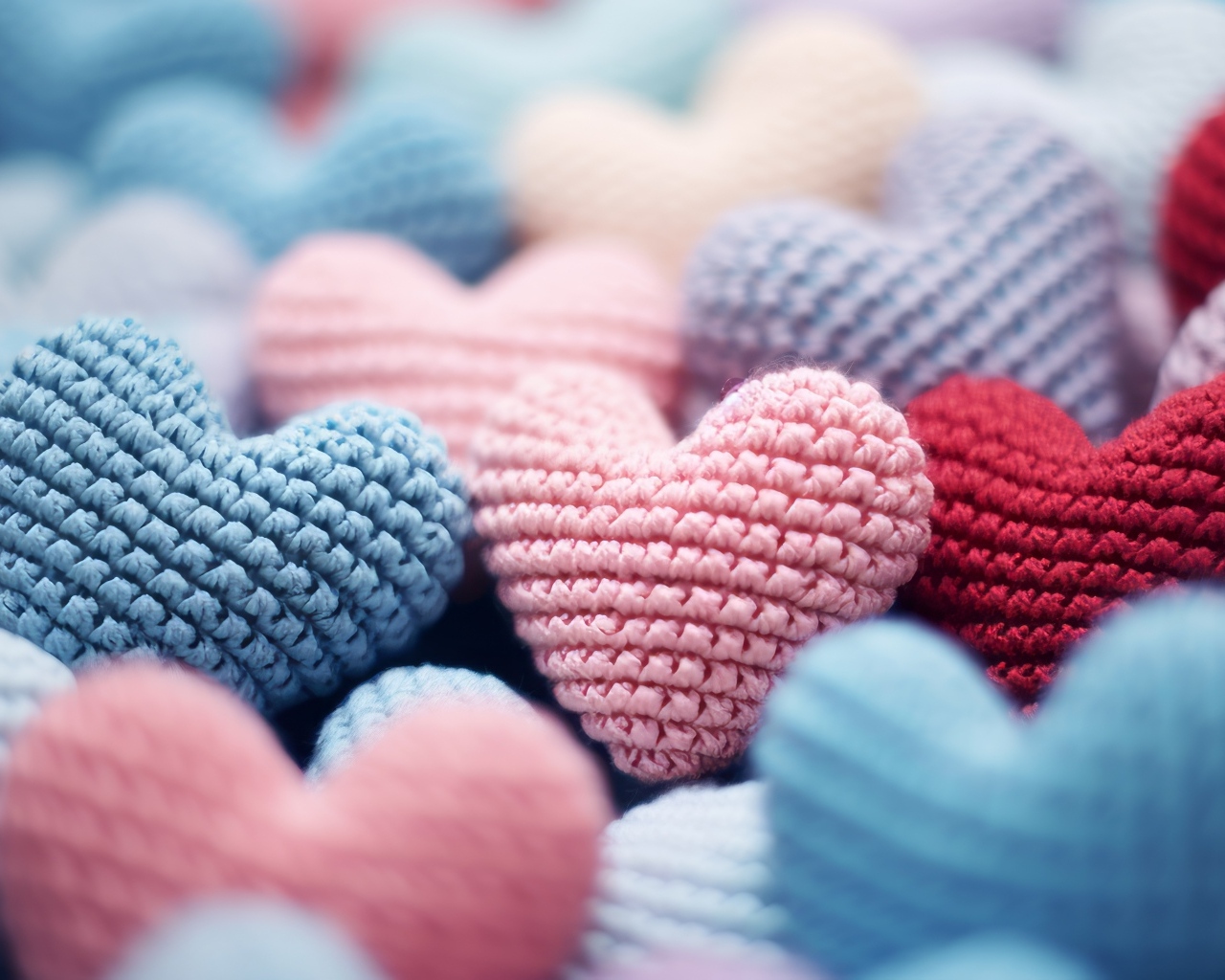 Разноцветные вязаные сердечки