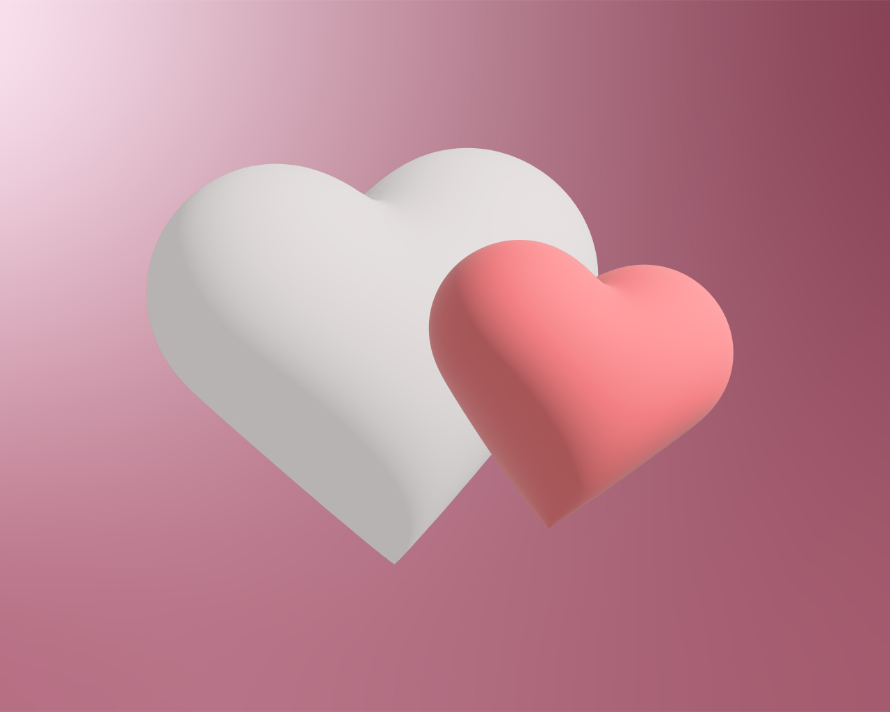 Белое и розовое сердце на розовом фоне