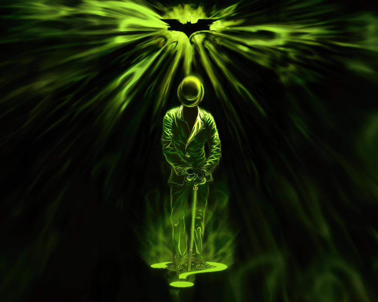 Мужчина в цилиндре с тростью в зеленом дыму