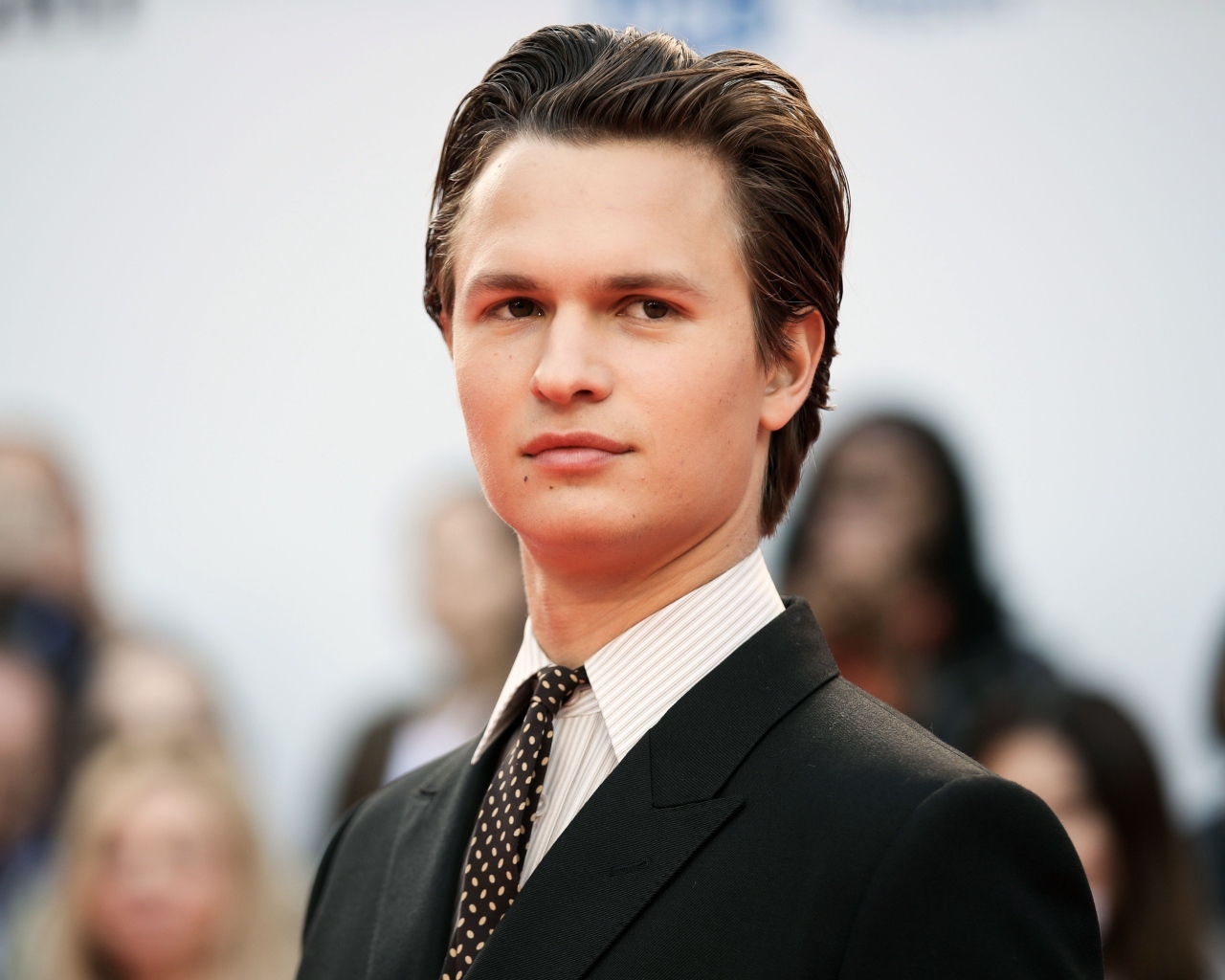 Стильный молодой актер Энсел Эльгорт в костюме