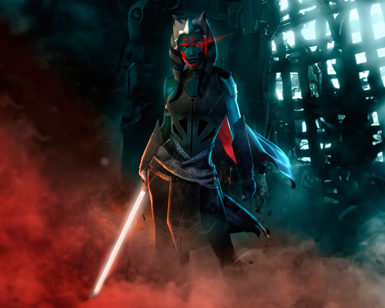 Персонаж Асока с лазерным мечом