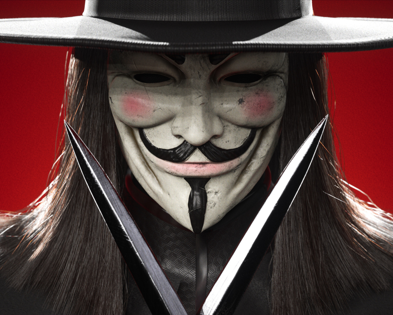 Аноним в шляпе на красном фоне 