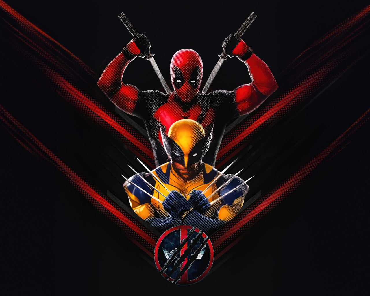 Яркий постер нового фильма Дэдпул 3 на черном фоне