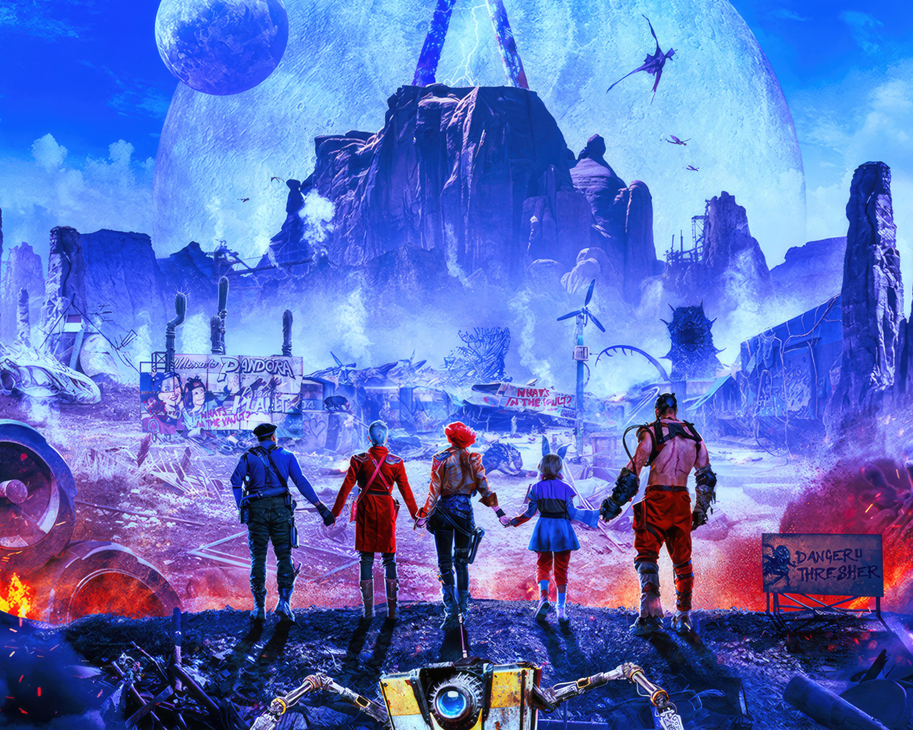 Персонажи фильма Бордерлендс на фоне города