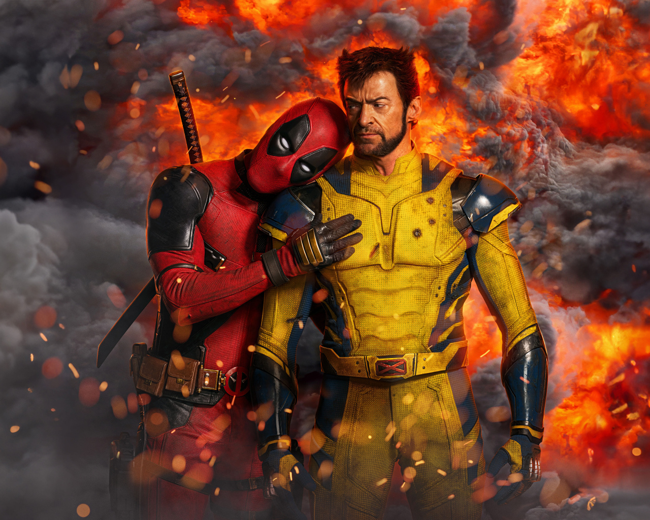 Дэдпул и Росомаха на фоне взрыва