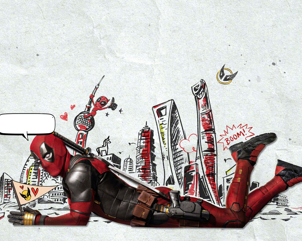 Персонаж Дэдпул на фоне стены