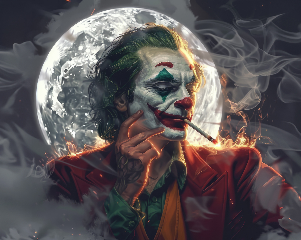 Джокер на фоне луны в дыму