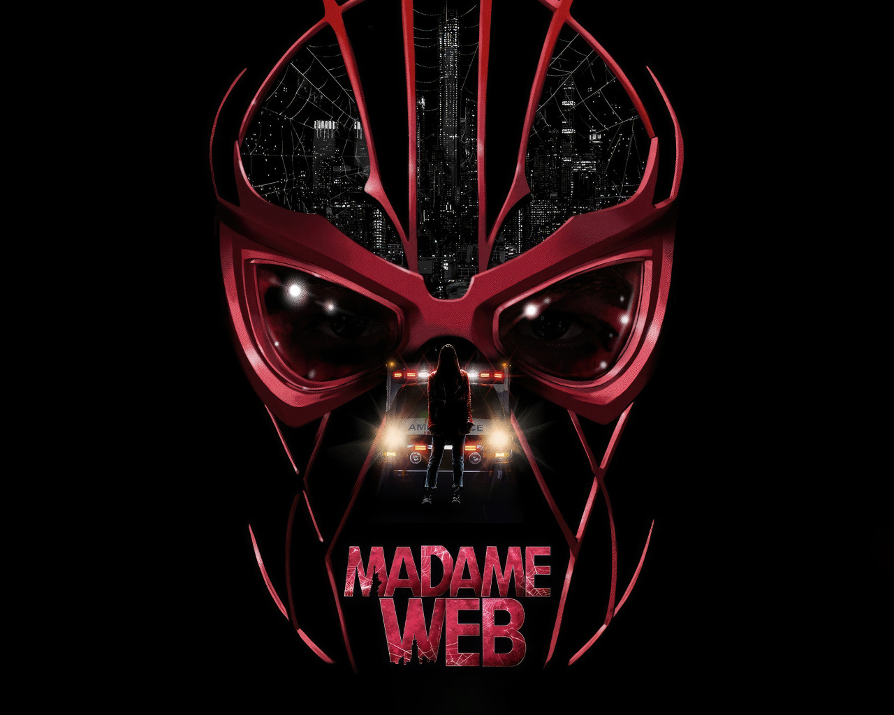 Череп на черном фоне, постер нового фильма Мадам Паутина