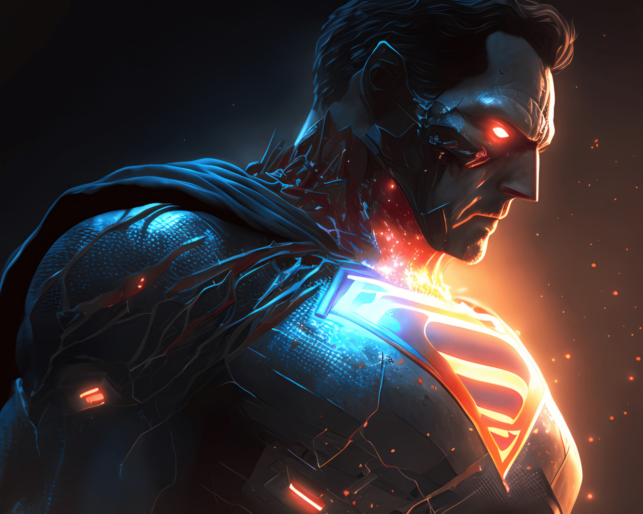 Мужчина супермен с красными глазами