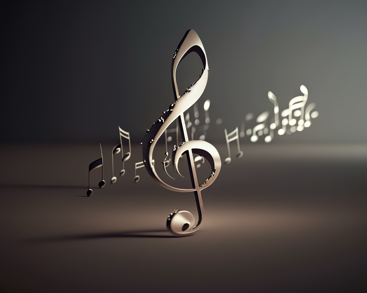 Металлические 3д ноты на сером фоне