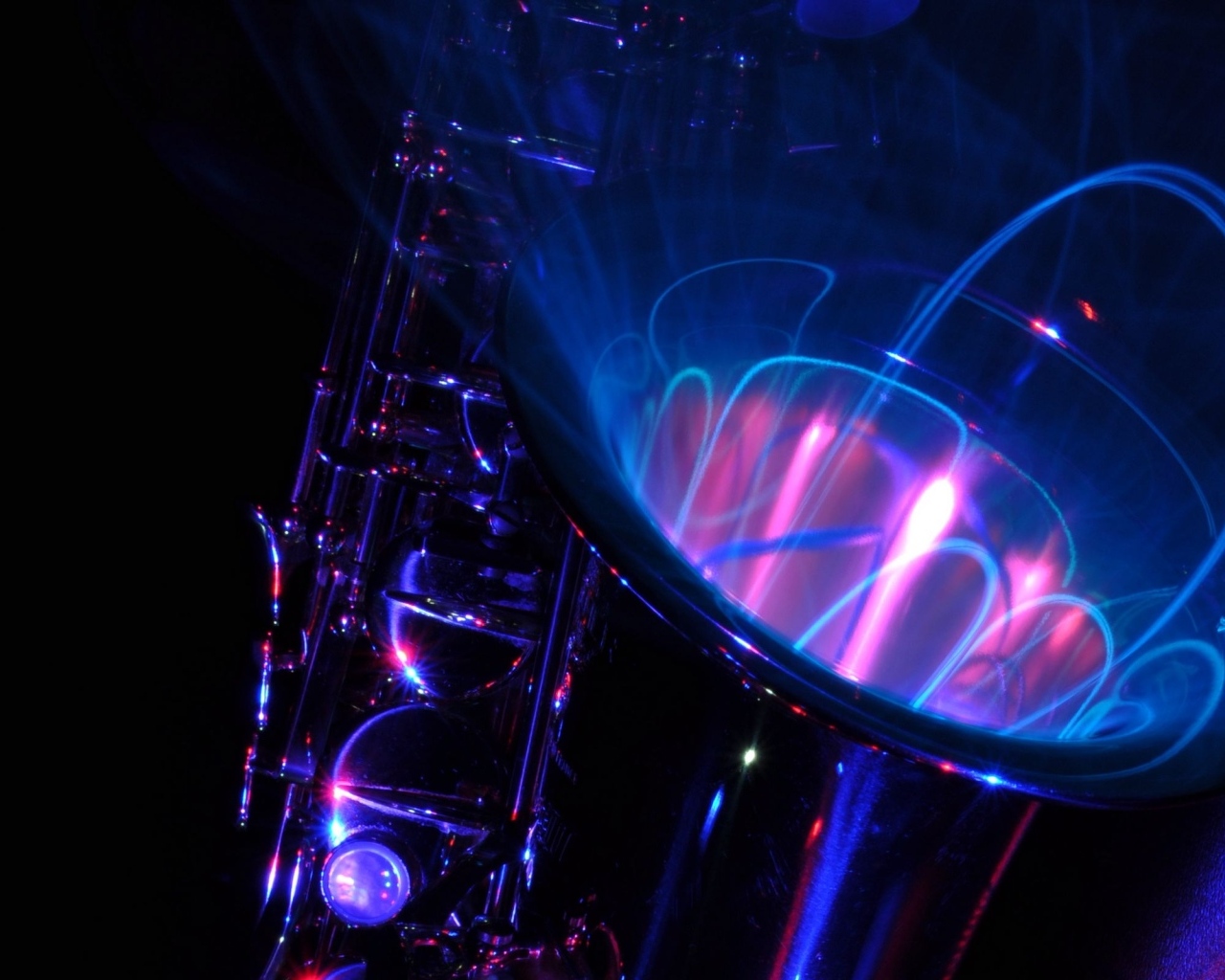Неоновые волны вырываются из саксофона