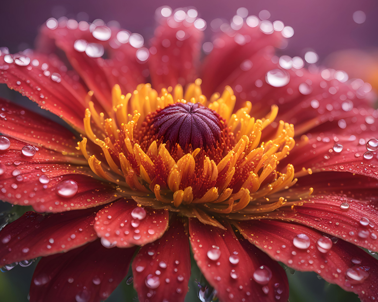 Большой цветок герберы с каплями на лепестках