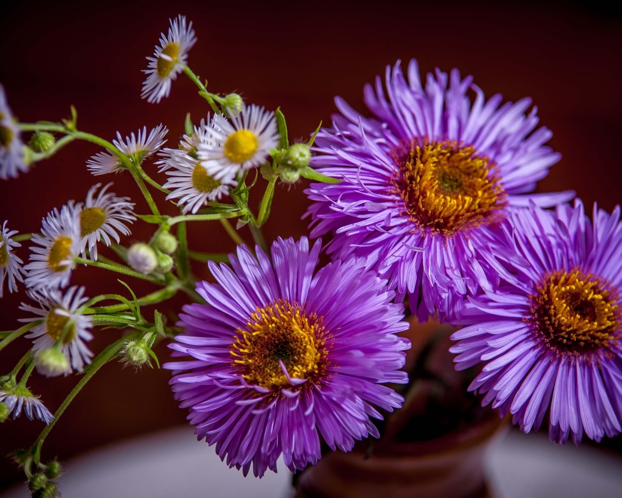 Розовые осенние цветы сентябринка в вазе