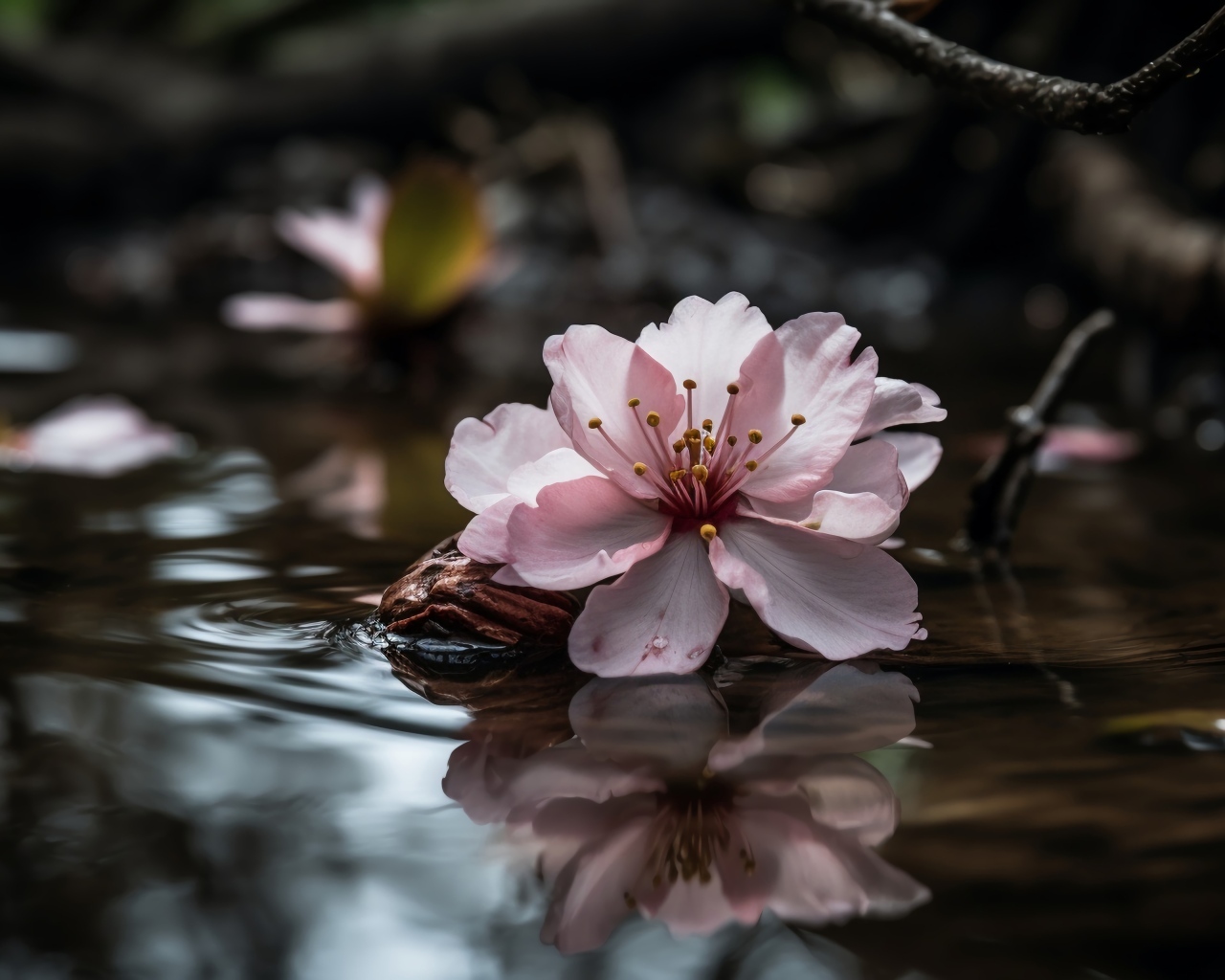 Розовый цветок плавает в пруду