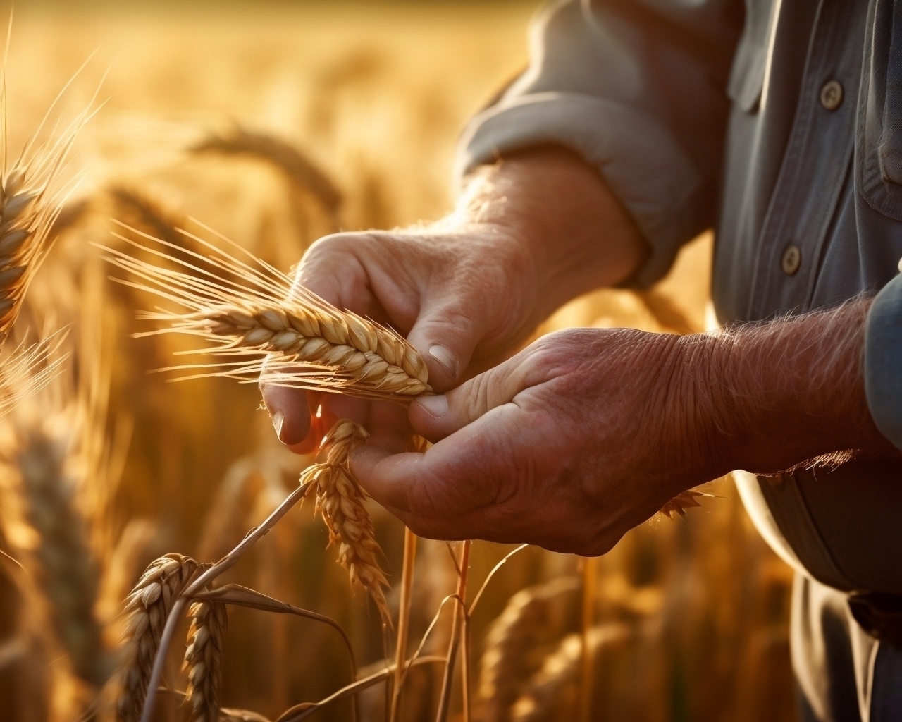 Спелые колосья пшеницы в руках