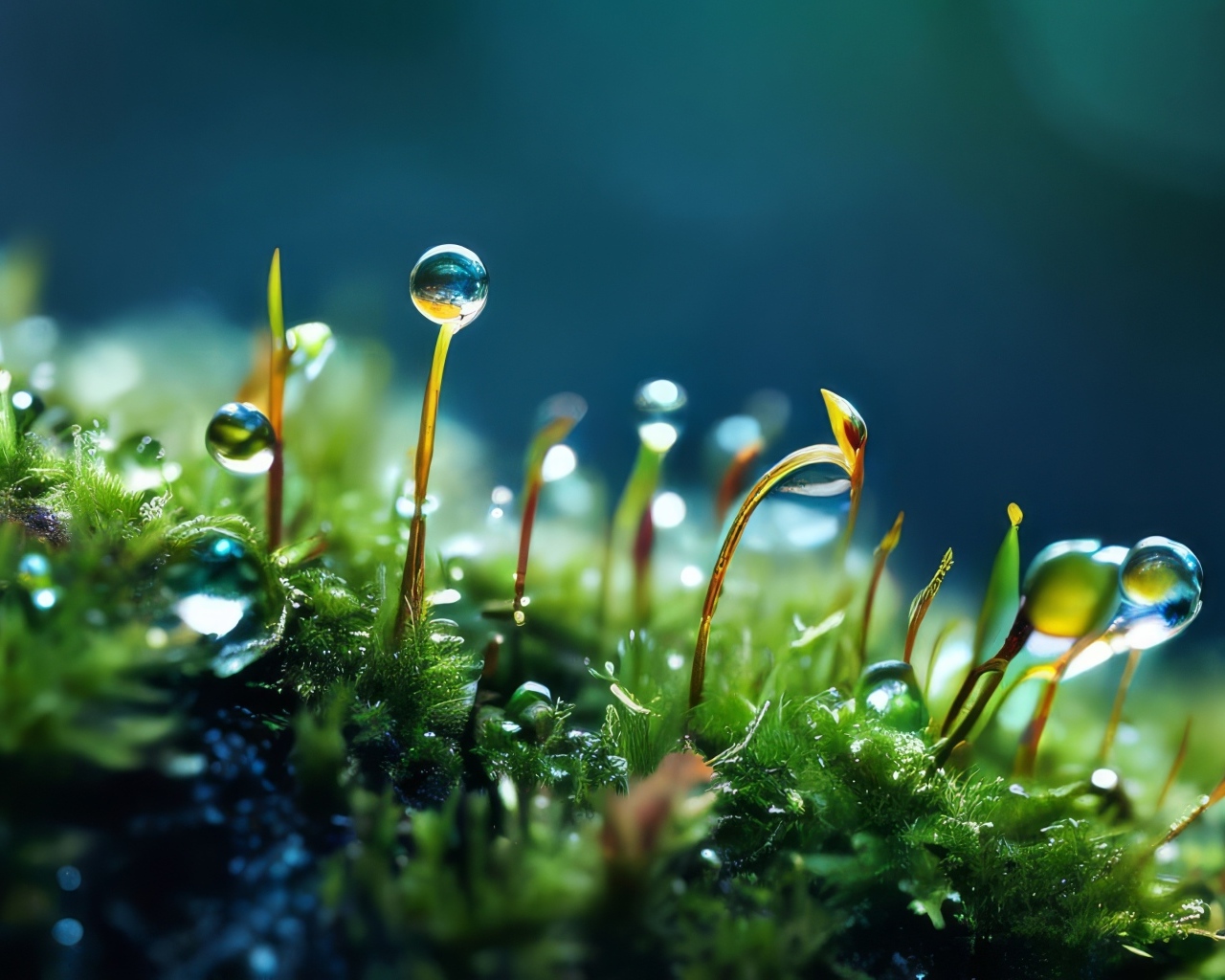 Молодые ростки травы на покрытой мхом земле