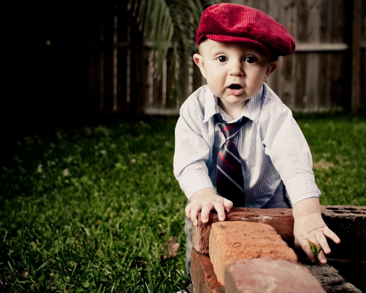 Смешной маленький мальчик в красной кепке