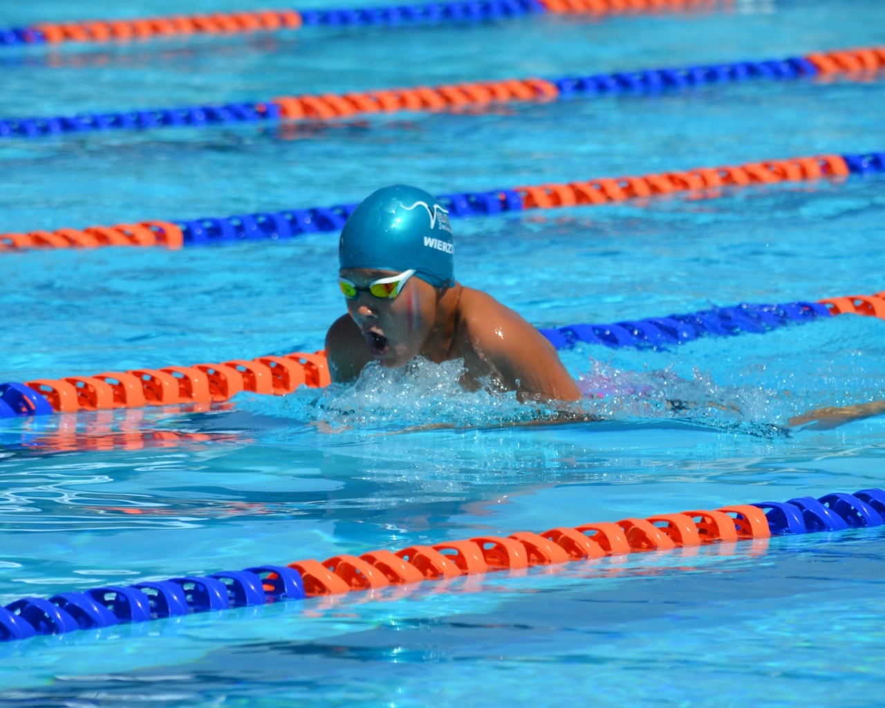 Маленький мальчик пловец в бассейне