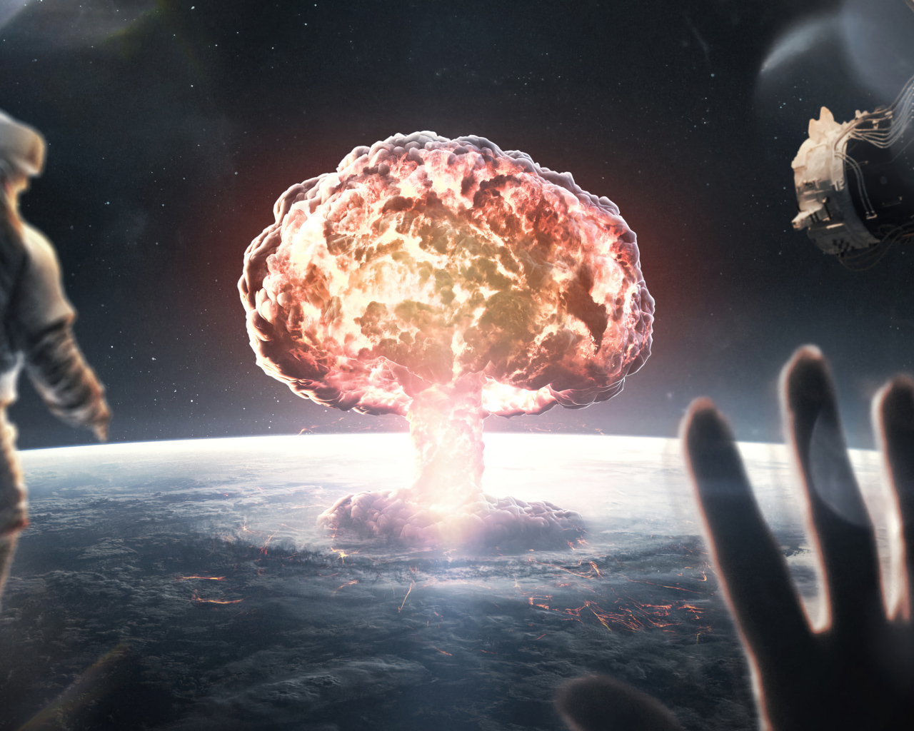 Космонавты наблюдают за взрывом в космосе 