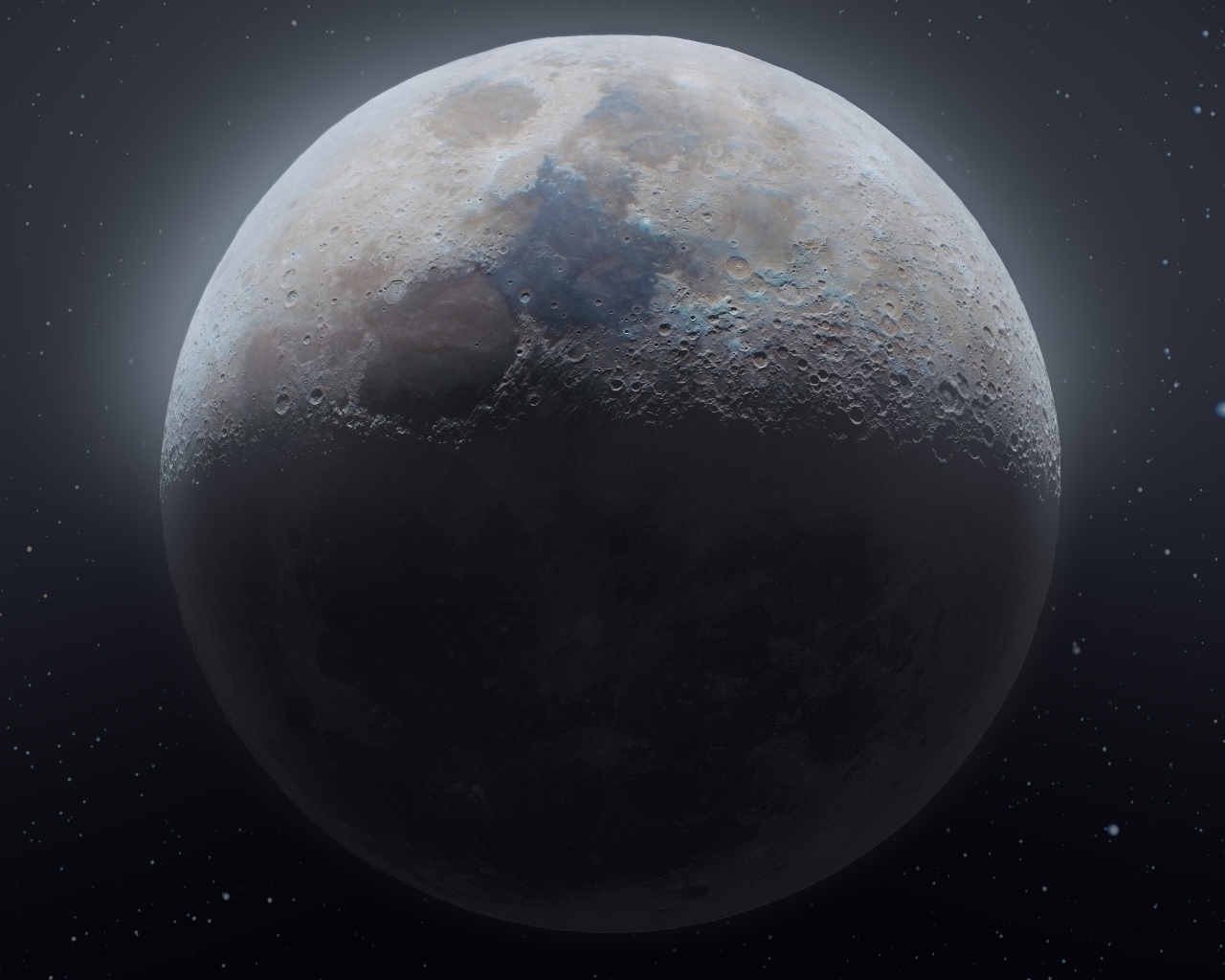 Большая луна в звездном небе крупным планом