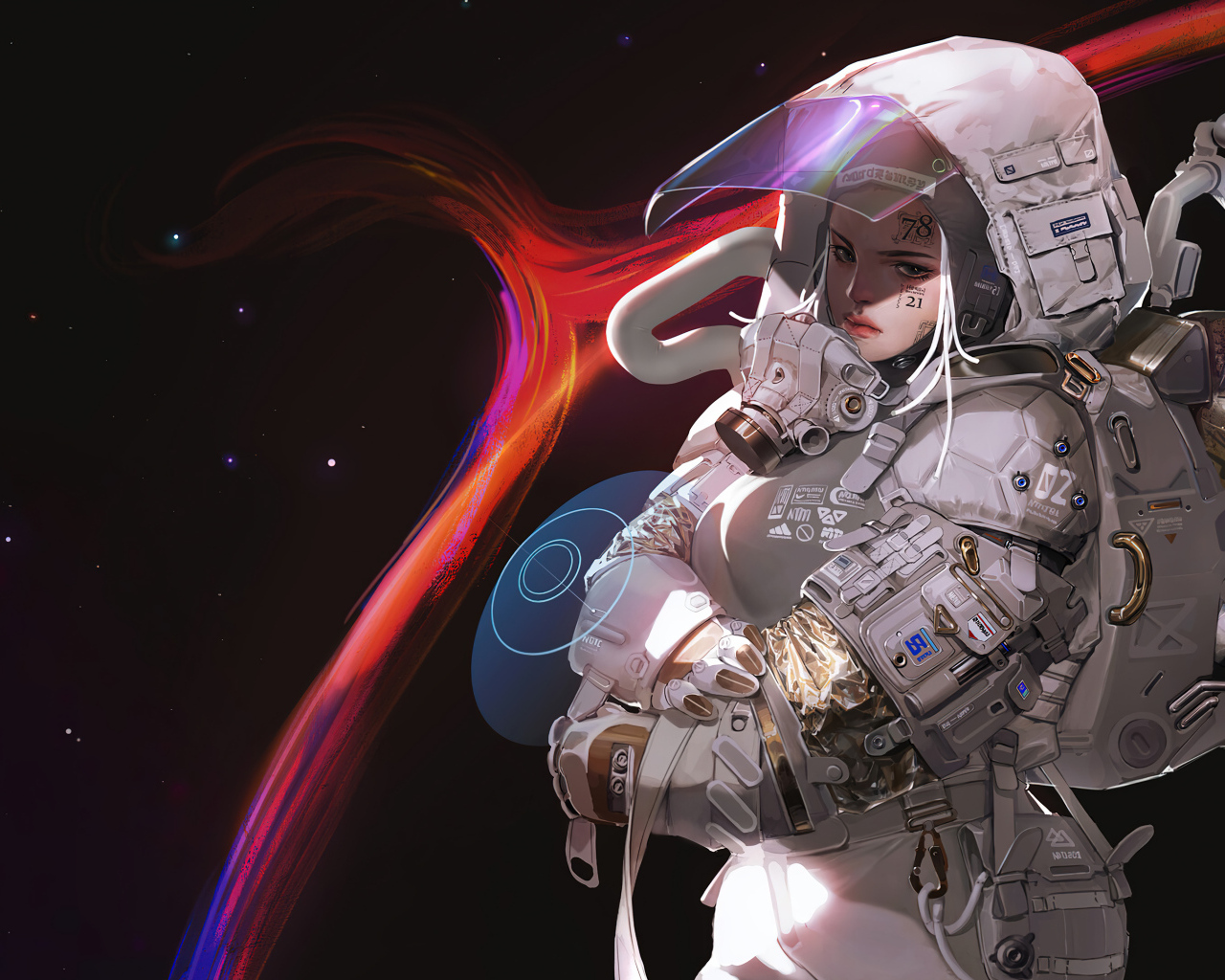 Девушка астронавт в скафандре в космосе