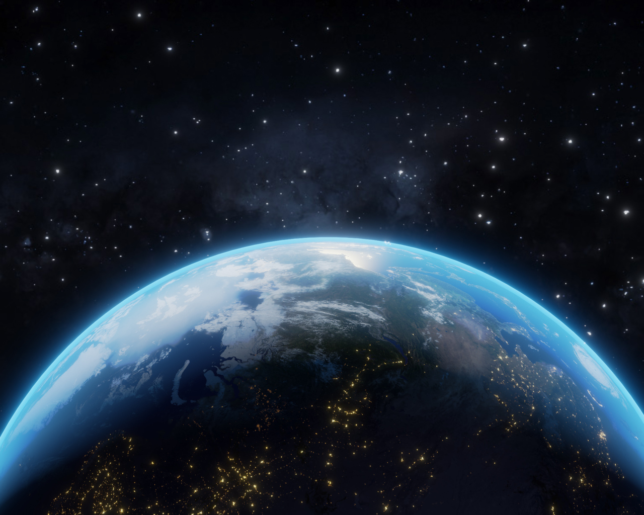 Половина планеты Земля в бескрайнем космосе