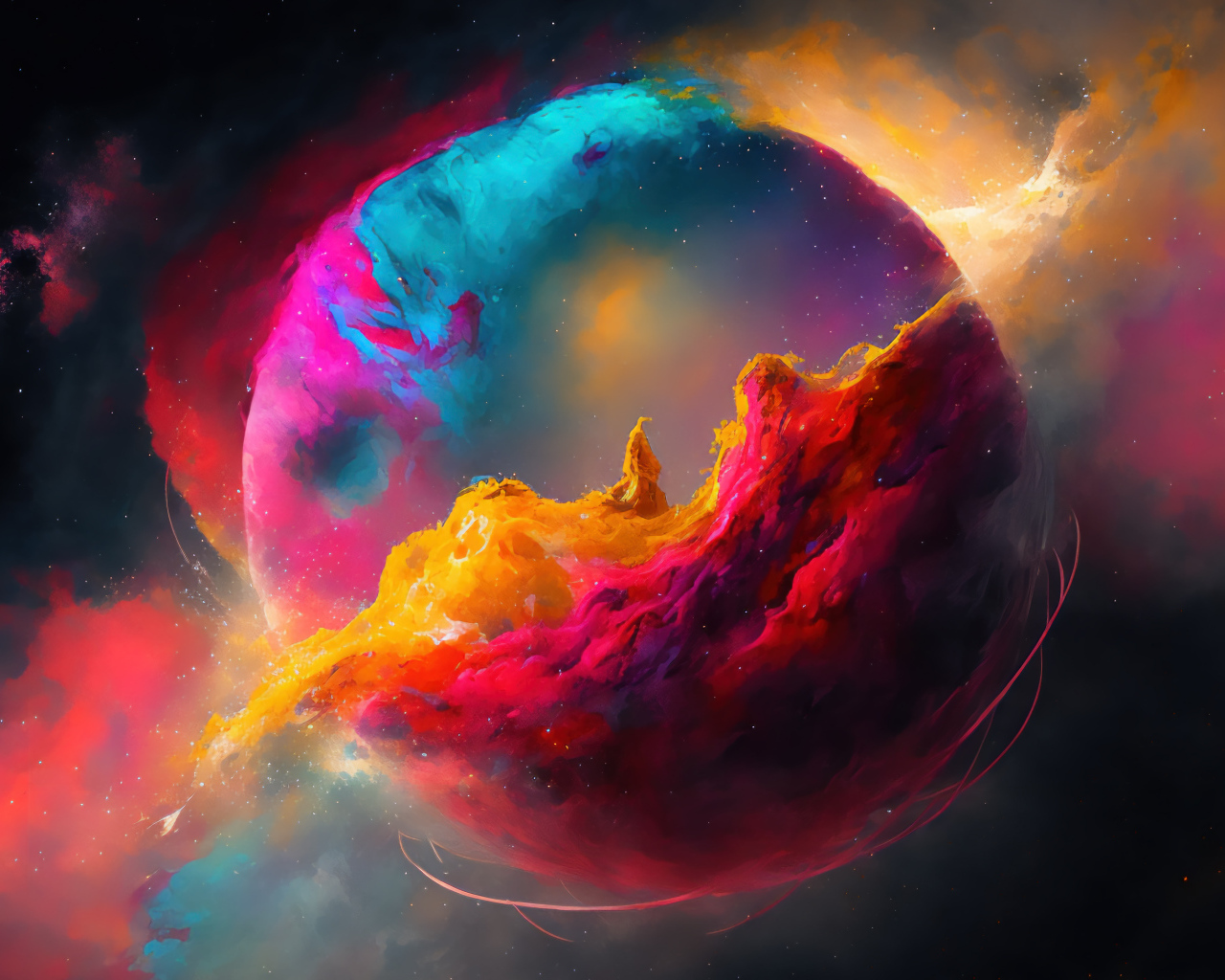 Планета в разноцветных облаках 