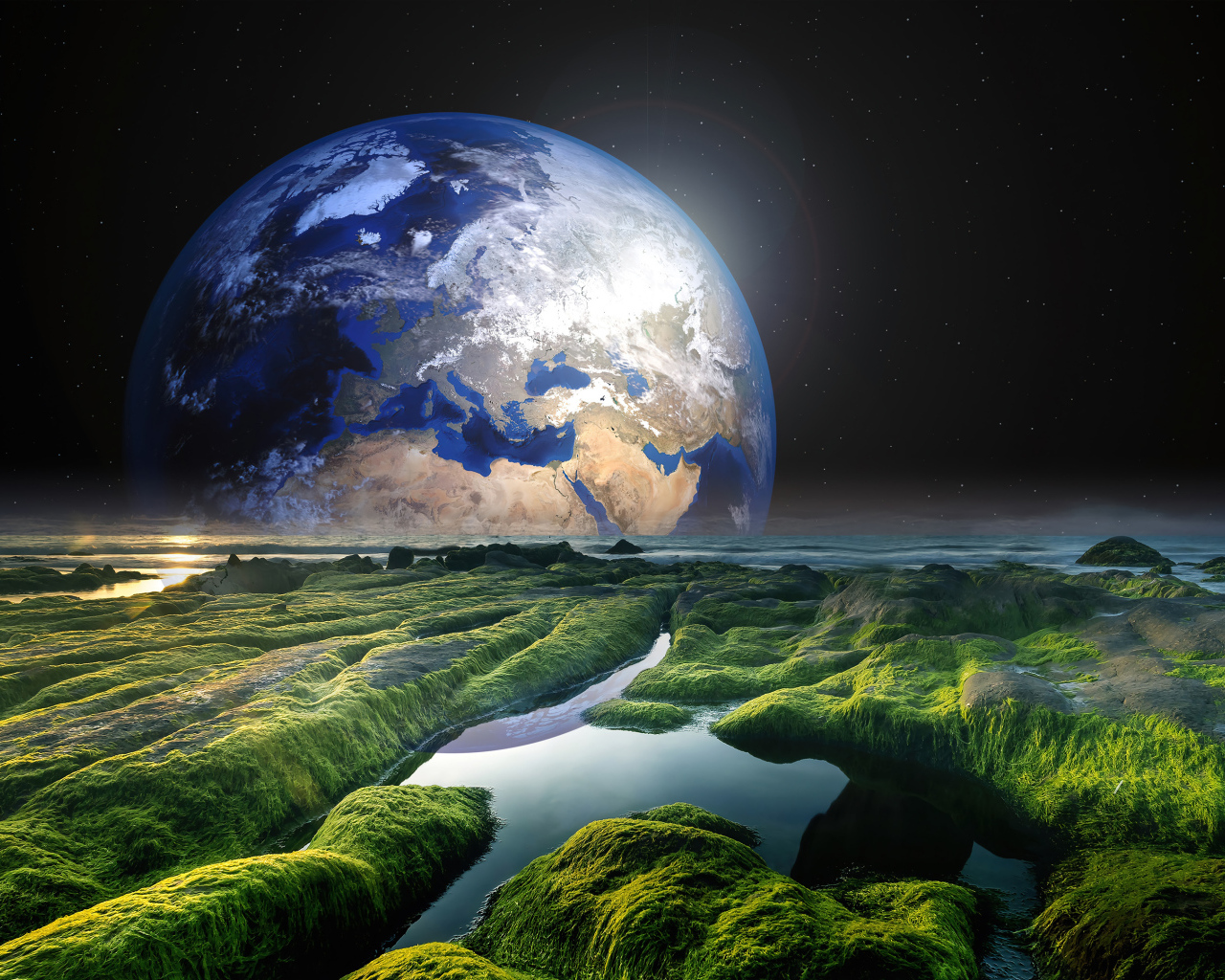 Вид на планету Земля с берега моря