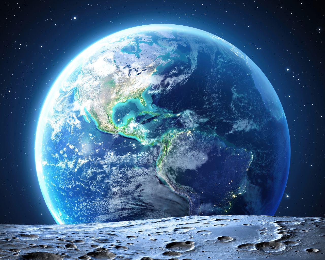 Вид на планету Земля с поверхности планеты