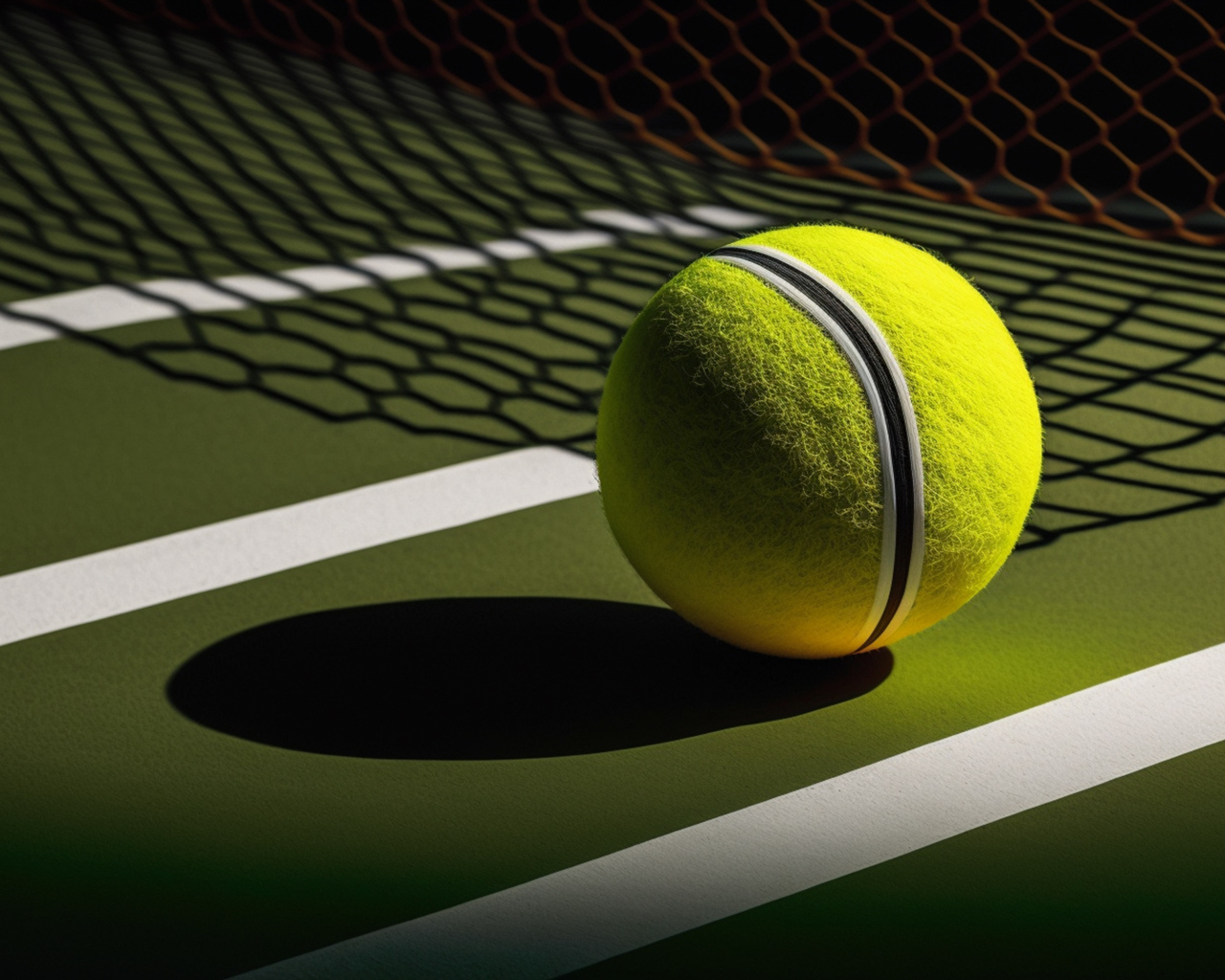 Шар для игры в теннис на поле у сетки