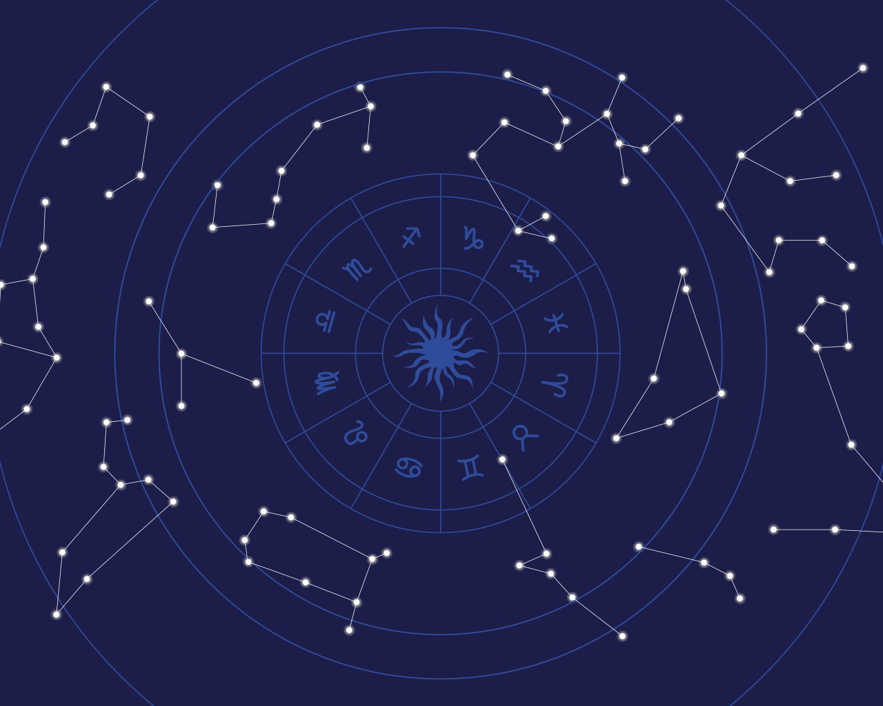 Зодиакальный круг на синем фоне