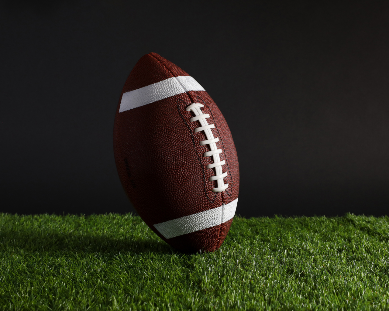 Новый кожаный мяч для американского футбола на траве