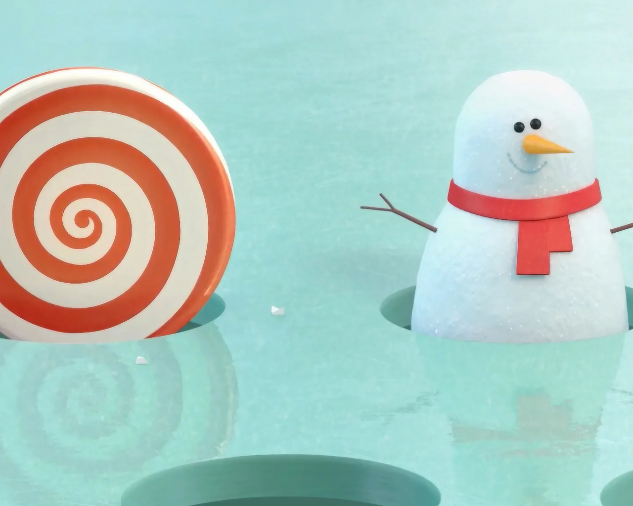 Снеговик с леденцом во льду 3д графика