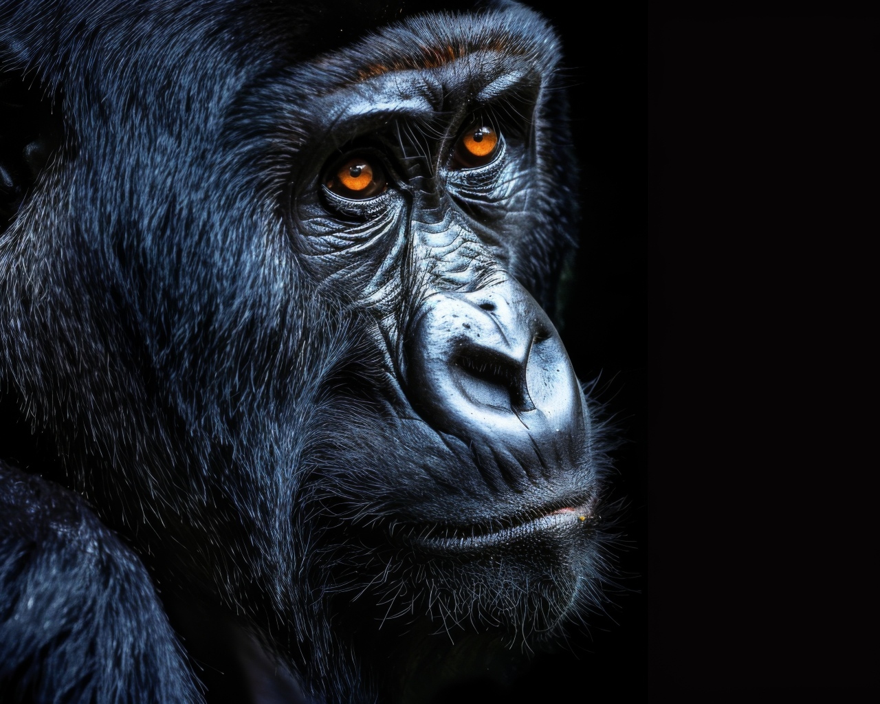 Морда черной кареглазой гориллы