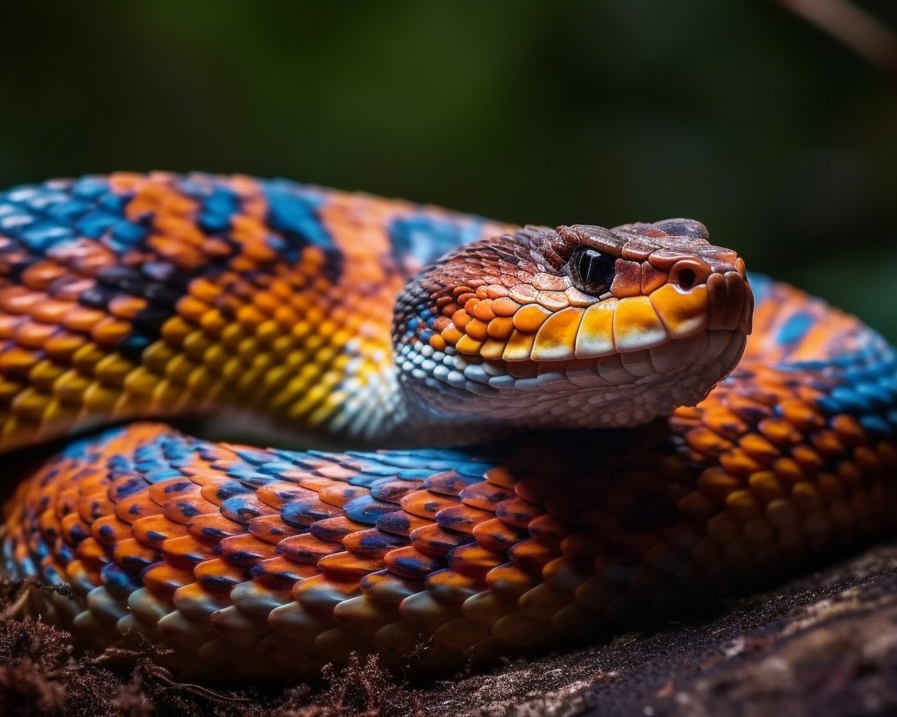 Красивая разноцветная змея крупным планом