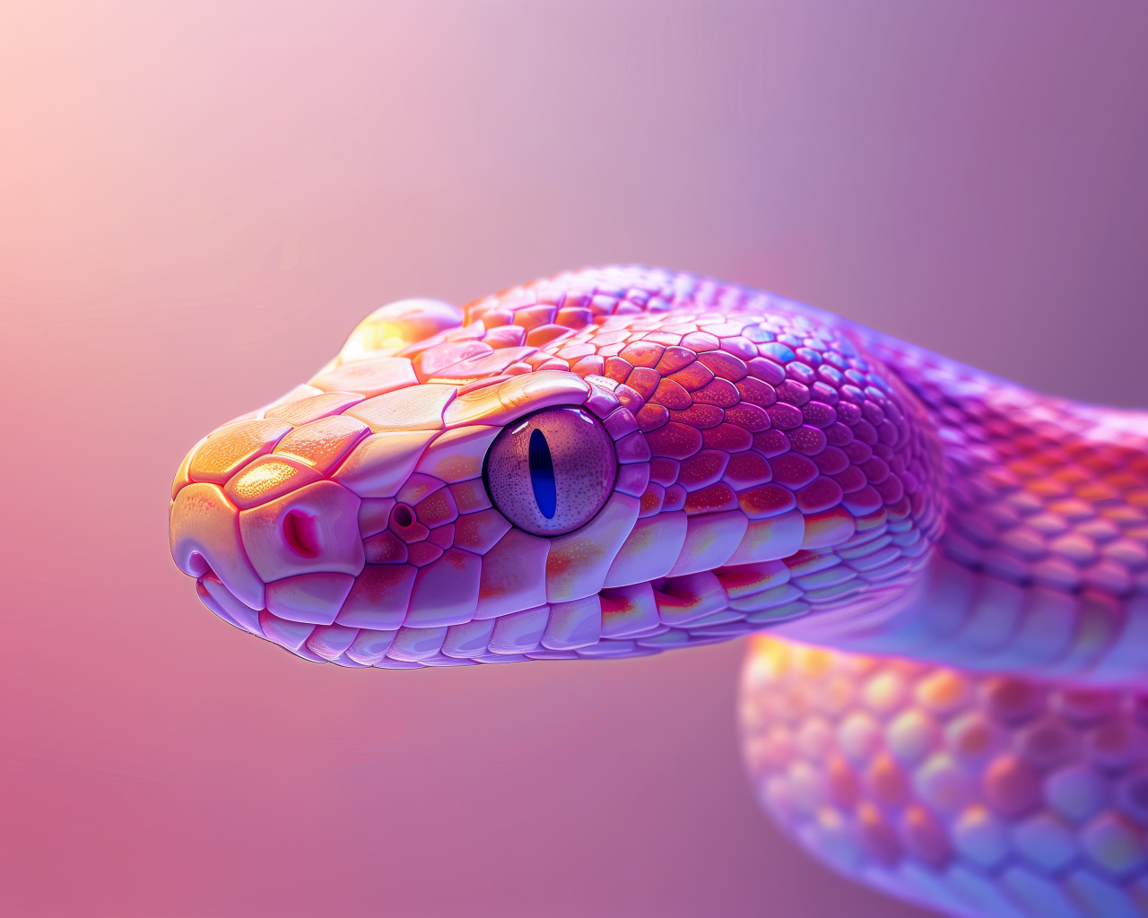 Розовая змея с большими глазами 