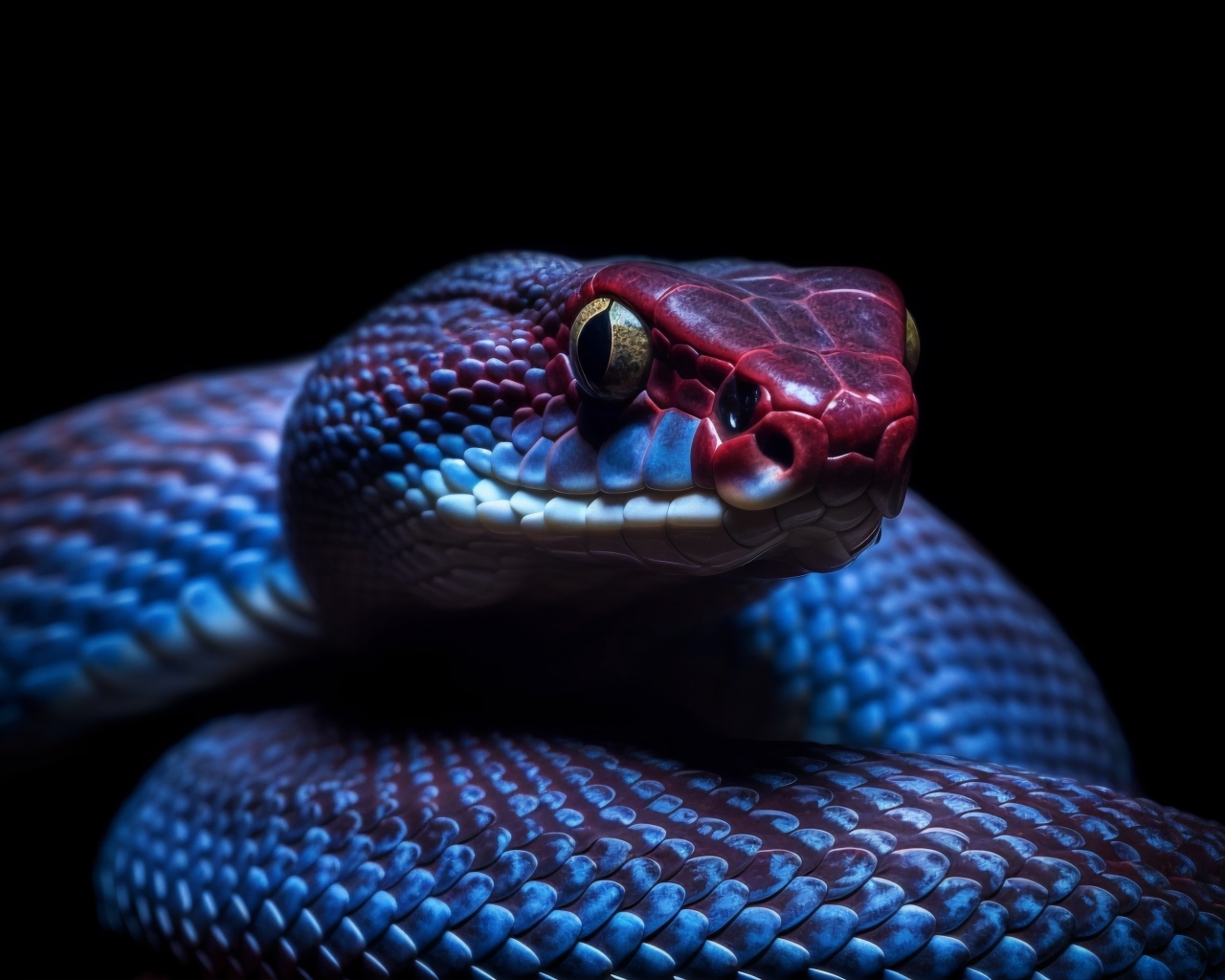 Фиолетовая змея на черном фоне