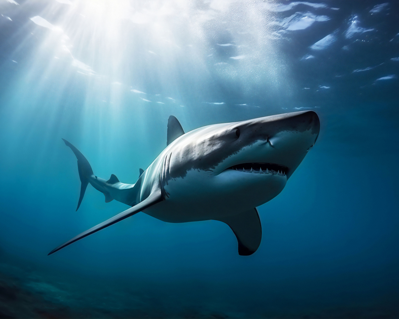 Большая хищная акула под водой 