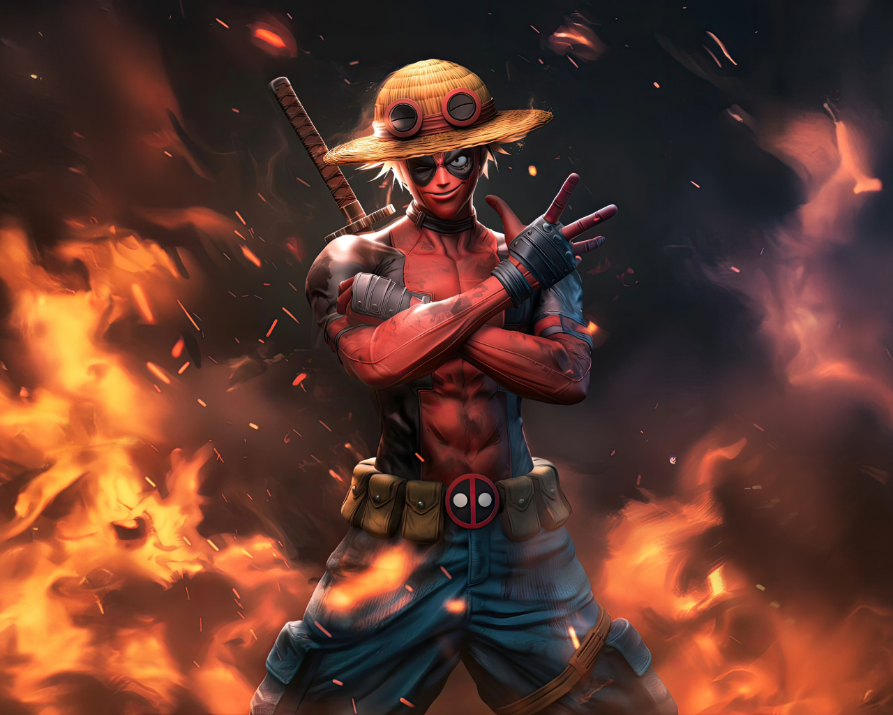 Персонаж Манки Д. Луффи в образе Дэдпула