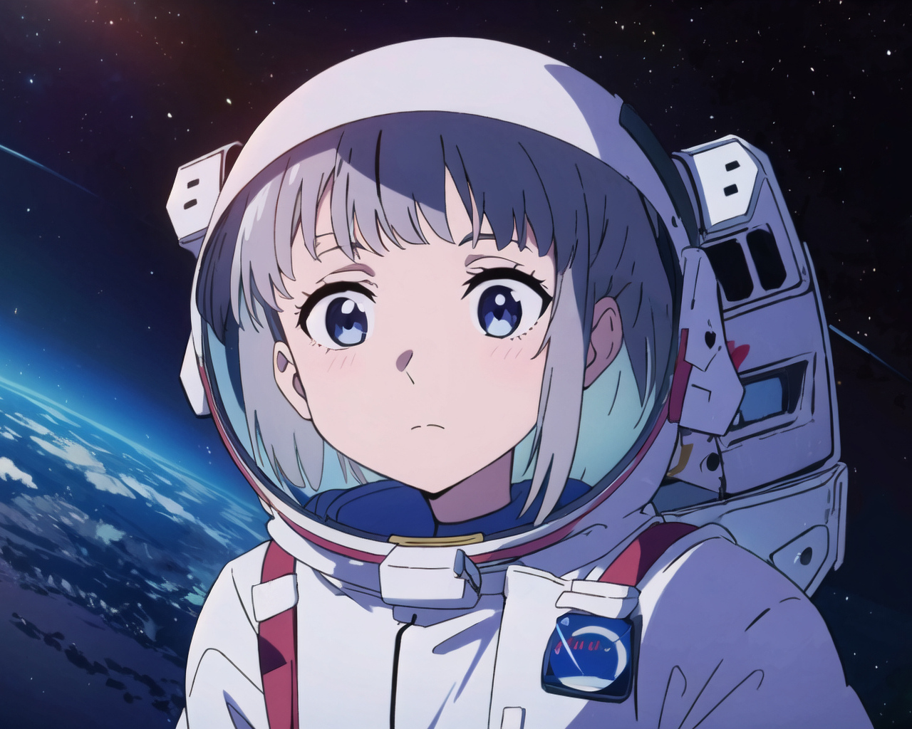 Испуганная девушка аниме в космосе