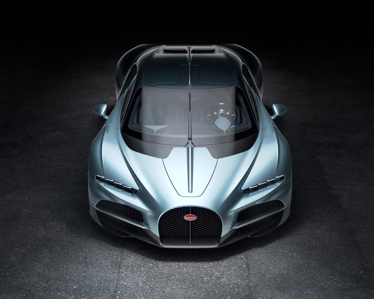 Вид сверху на автомобиль Bugatti Tourbillon 2024 года