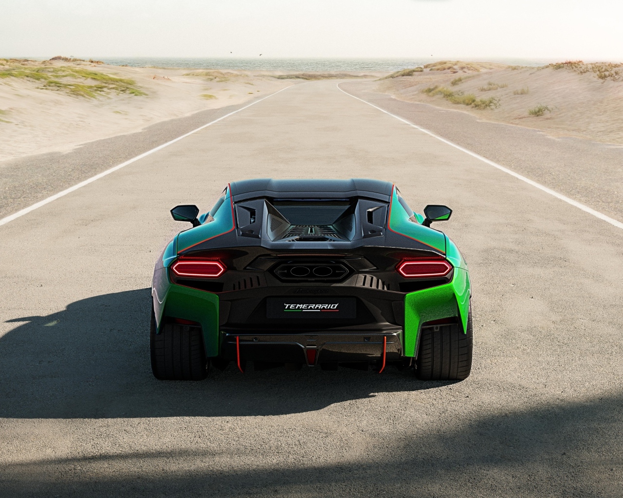 Вид сзади на автомобиль Lamborghini Temerario Alleggerita