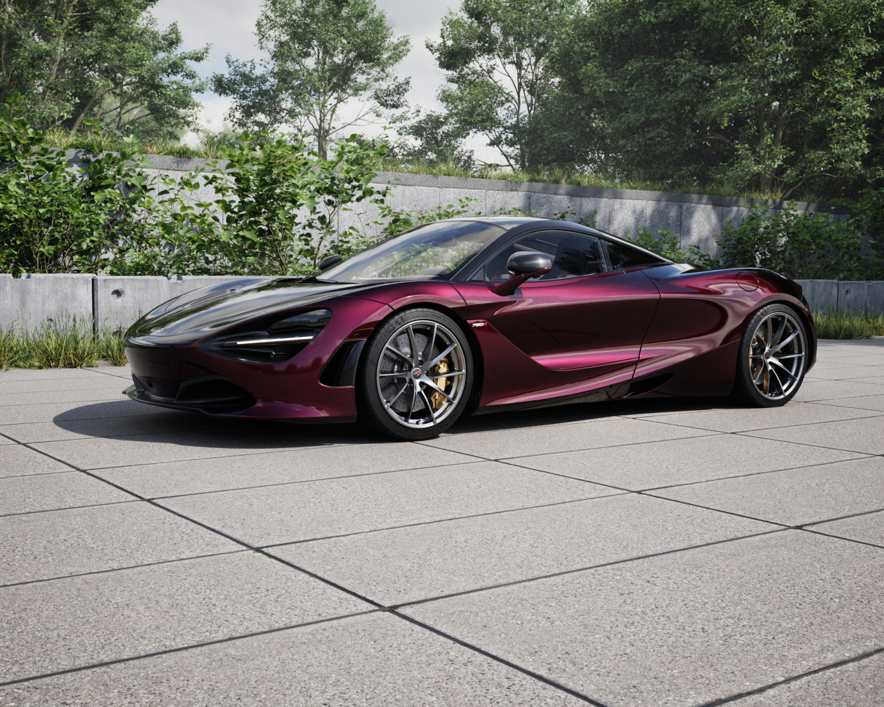 Бордовый автомобиль McLaren 720S