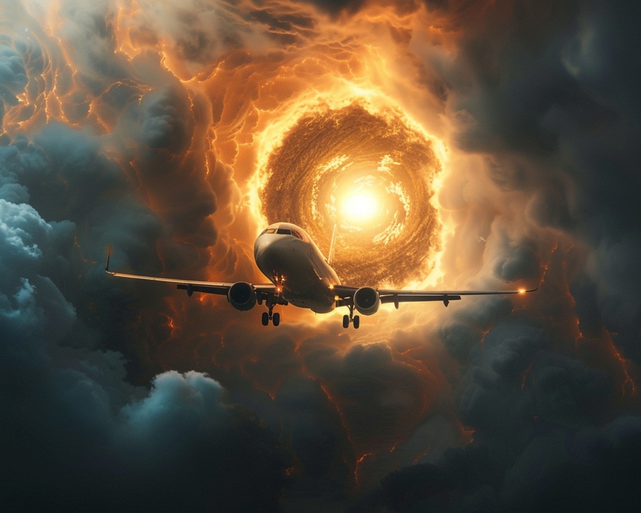 Пассажирский самолет затягивает в ураган