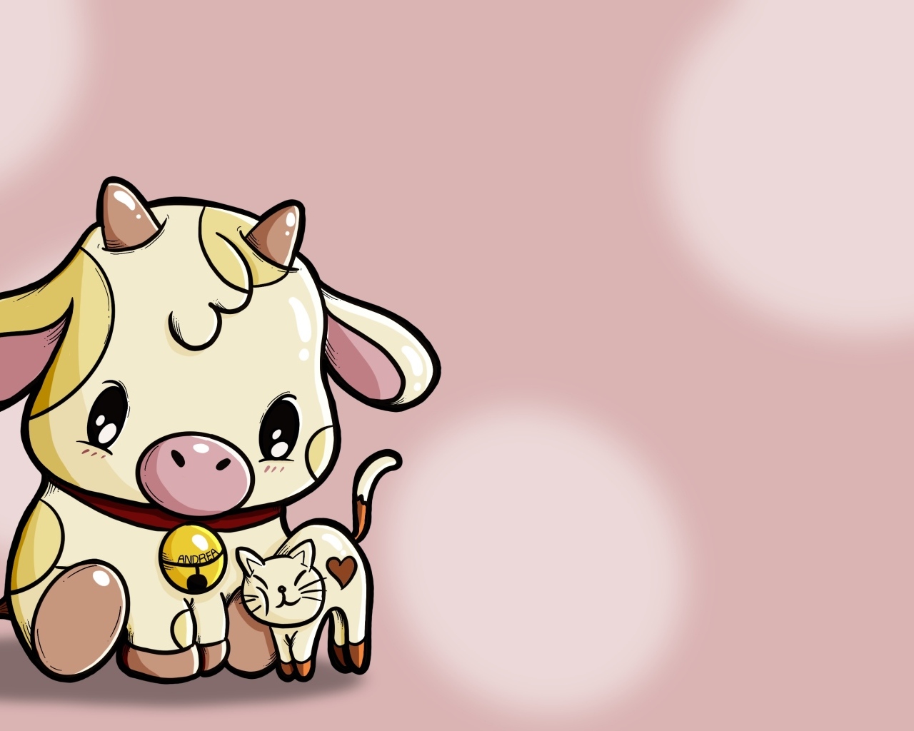 Нарисованный теленок с кошкой