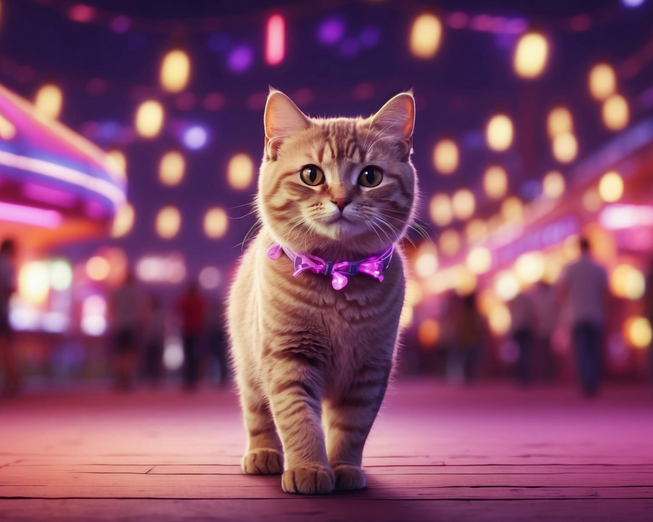 Нарисованный рыжий кот в городе