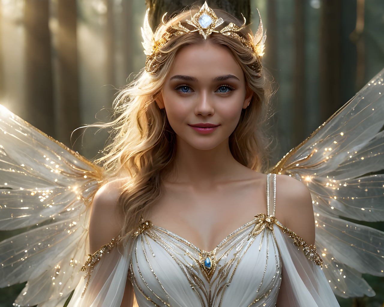 Девушка фея с крыльями в красивом платье