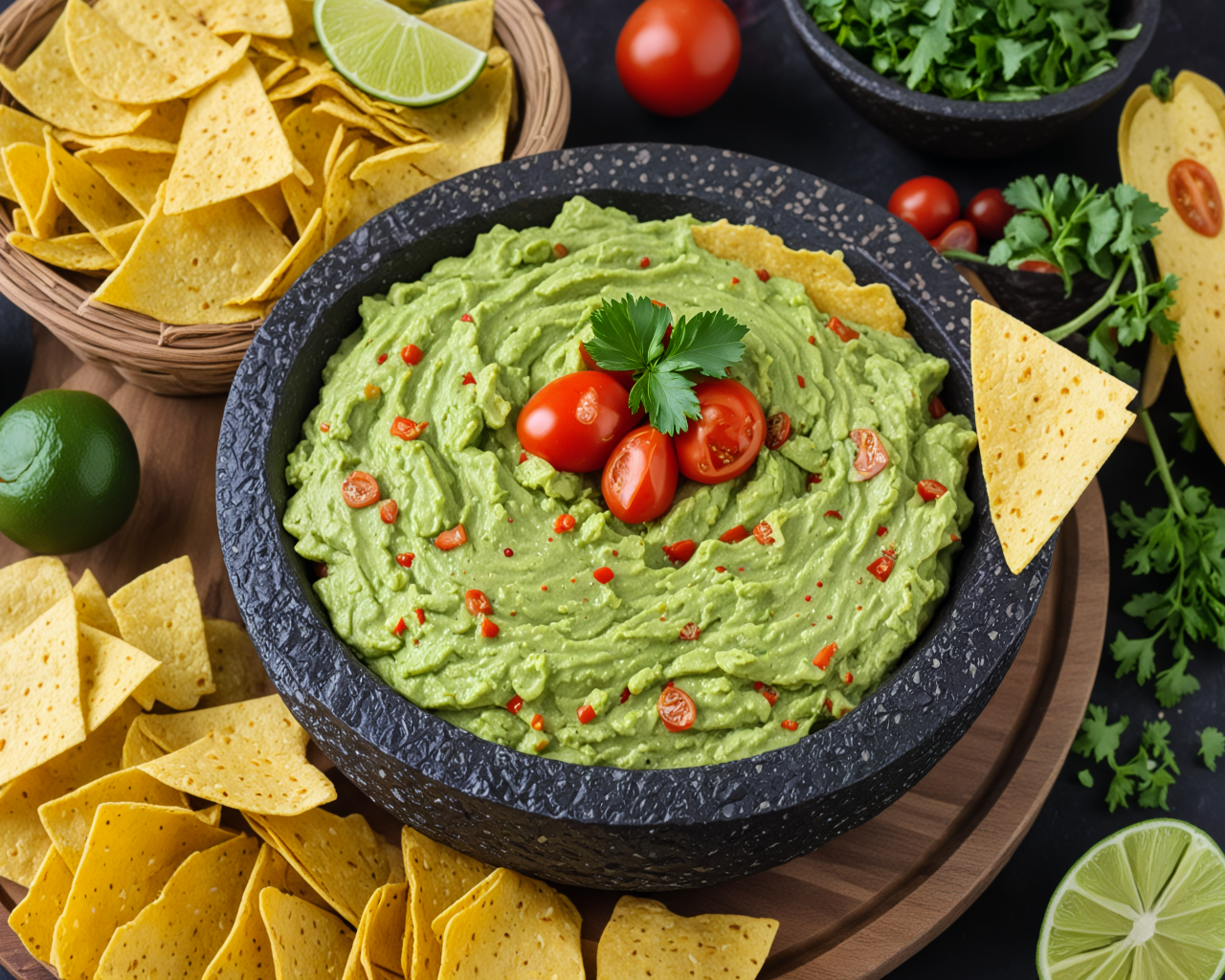 Закуска гуакамоле на столе с чипсами