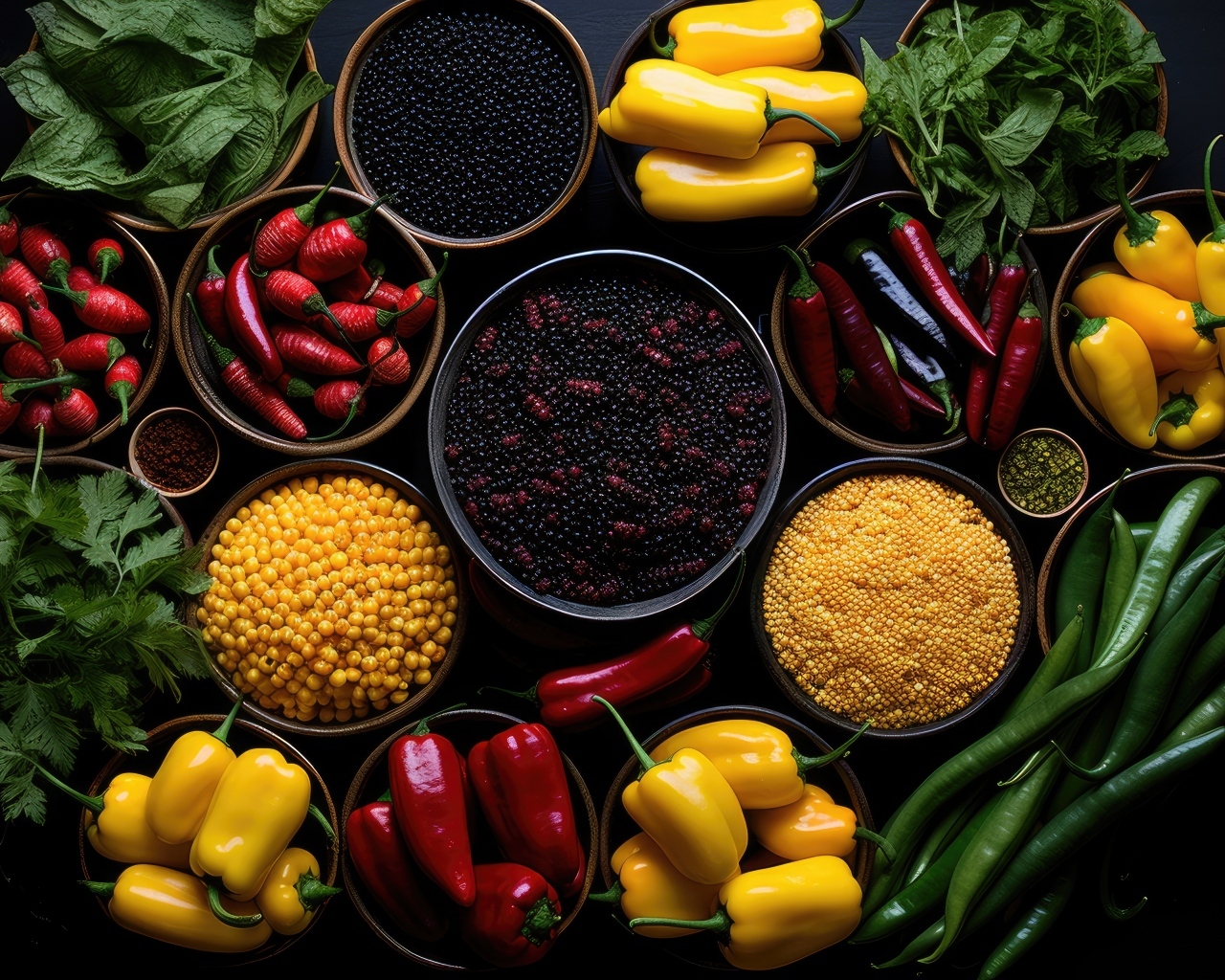 Много разных видов перца на столе