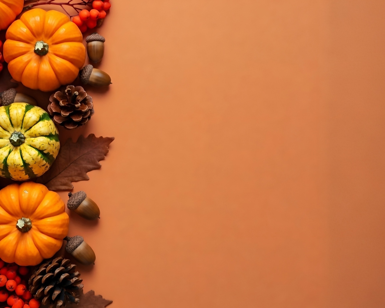 Тыквы с шишками на оранжевом фоне